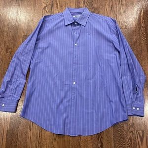 DKNY men’s blue and white pin striped slim fit dress shirt size 17 34/35